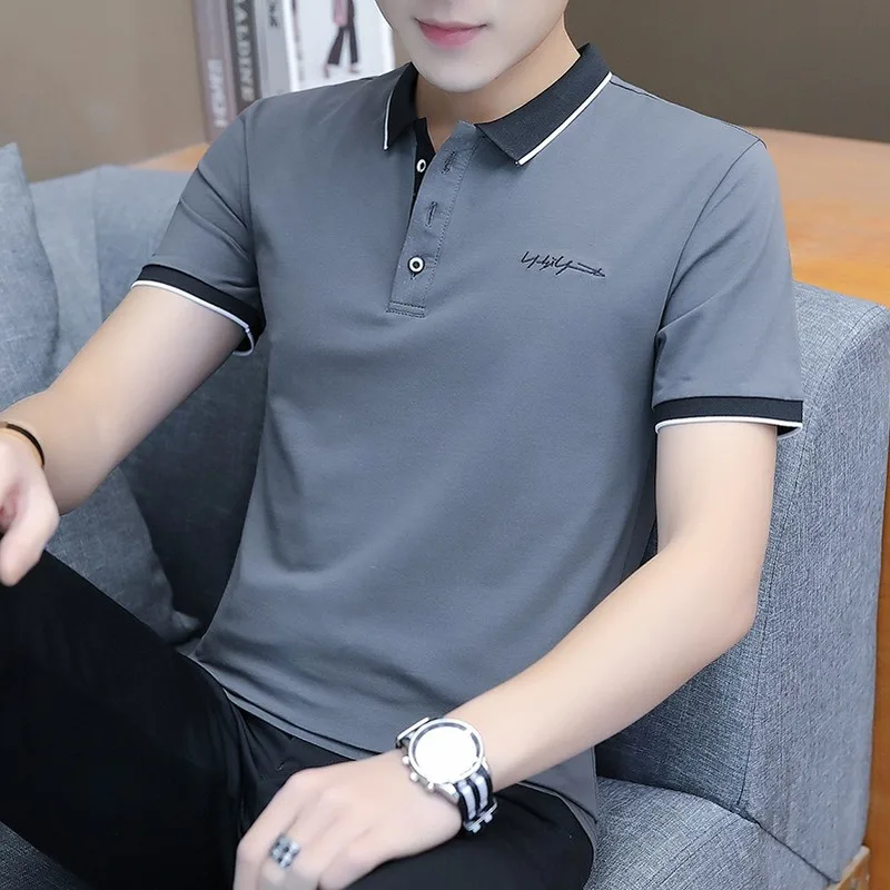 

Ropa De Hombre 2022 Spring and Summer Men's Short-sleeved T-shirt Solid Color Cotton Lapel Tide Brand T-shirt Men's Large Size