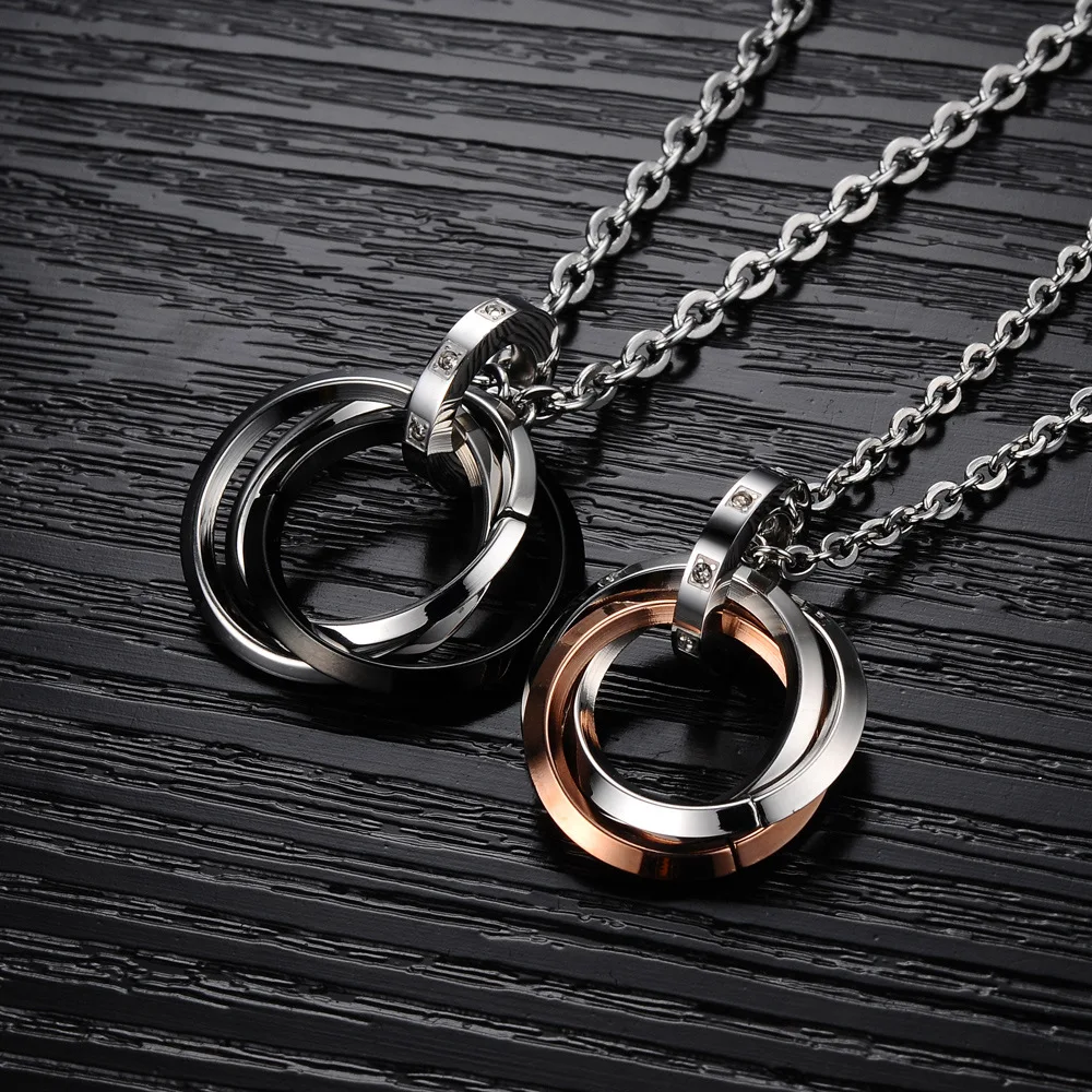 

Classic Three-ring Titanium Steel Necklace with Matching Chain for Lovers