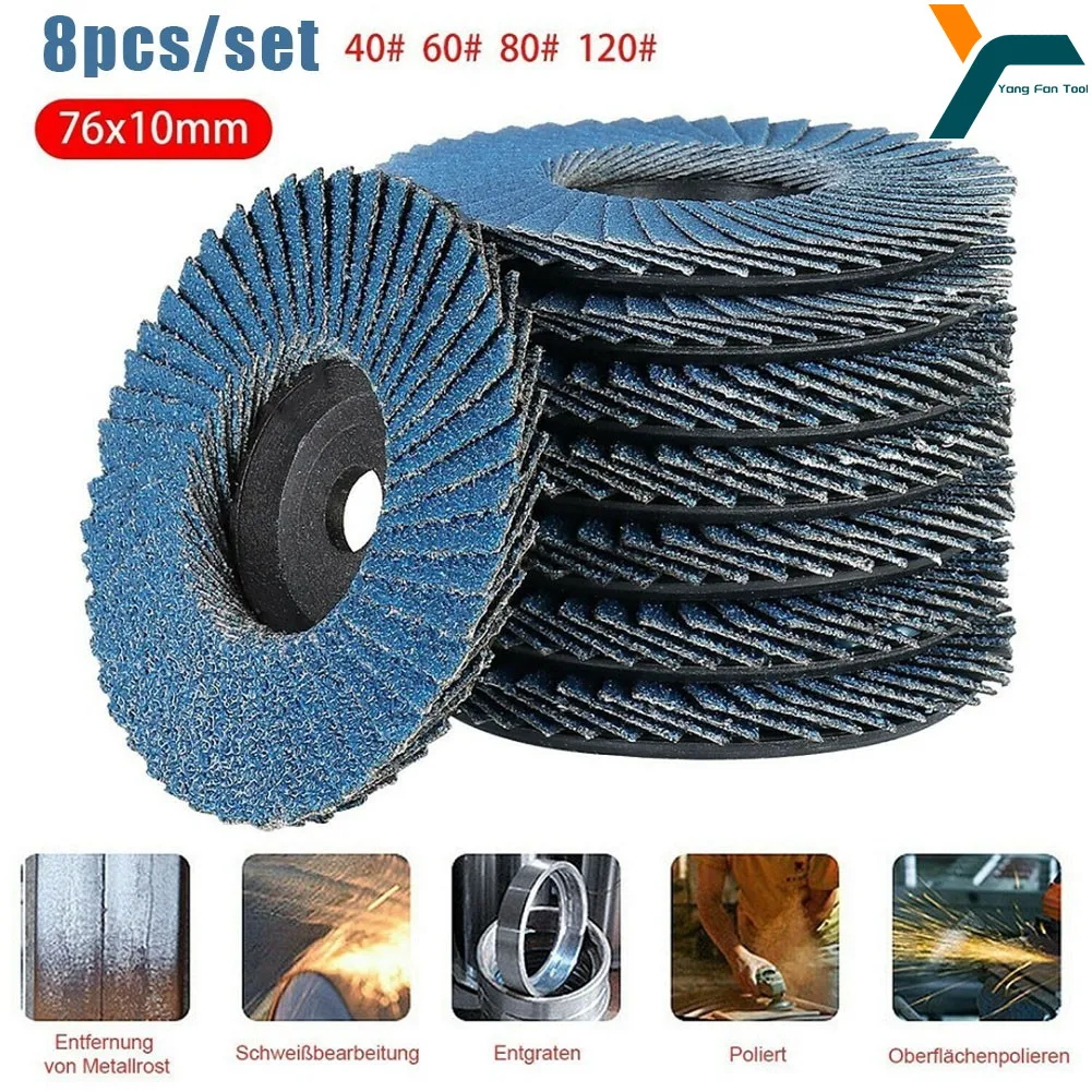 8Pcs 3 Inch 40/60/80/120 Grit Flat Flap Discs 75mm Sanding Grinding Wheels Wood Cutting Metal Grind For Angle Grinder