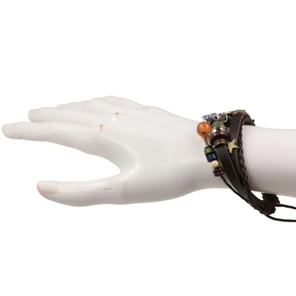 Крутой модный кожаный нишевый дизайн со звездами деревянные бусины ручная