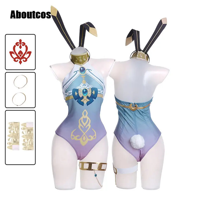 

Костюм для косплея Aboutcos Genshin Impact Nilou, женский костюм Doujin с сексуальным Кроликом, кожаный комбинезон, костюм кролика Nilou