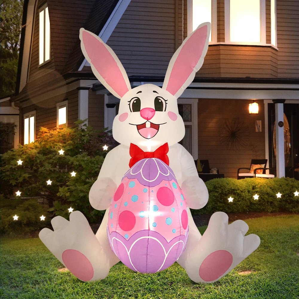 

5 FT Inflatable Easter Bunny Decoration Haliday Festival Party DIY Home Decor Blow Up Rabbit Egg with LED Light