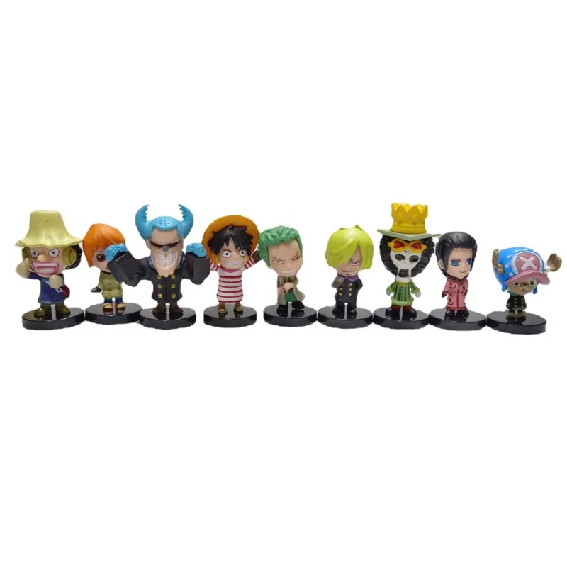 

9pcs/Lots One Piece Figure Toys Action Figures Luffy Brook Nami Usopp Sanji Zoro Chopper Straw Hat Teams Q Ver. Cartoon Dolls
