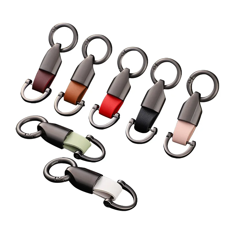 

New Style Genuine Leather Auto Keychains Tow Straps Material Smooth Surface Keyring Interior Motorcycle Key Chain Accessories