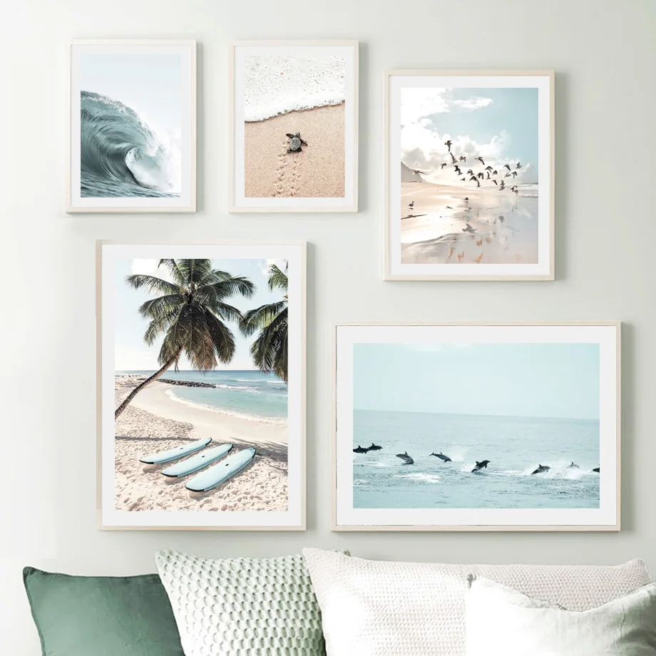 Пляжные доски для серфинга волны Пальма черепаха Ван Дельфин настенная Картина