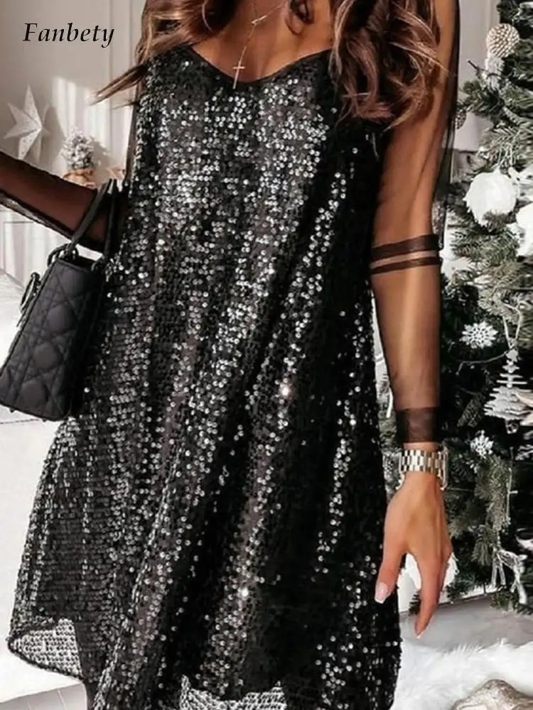 Женское элегантное черное вечернее платье с блестками модное дизайнерское