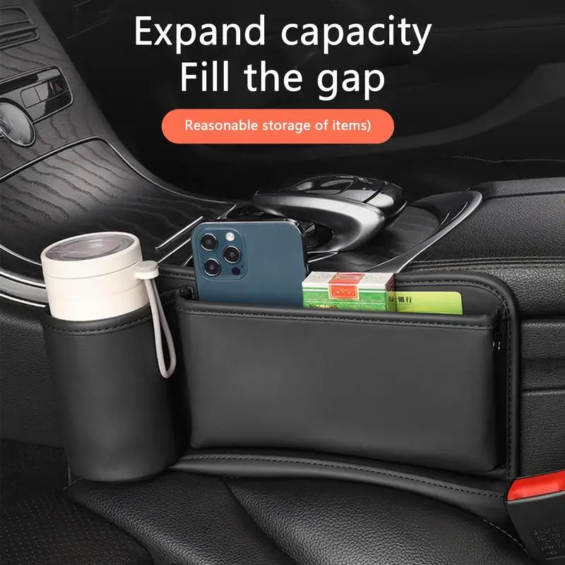 

Pu Leather Car Seat Gap Organizer Auto Console Side Storage Box With Cup Holder Seat Crevice Storage Box For Cellphones 2022 New