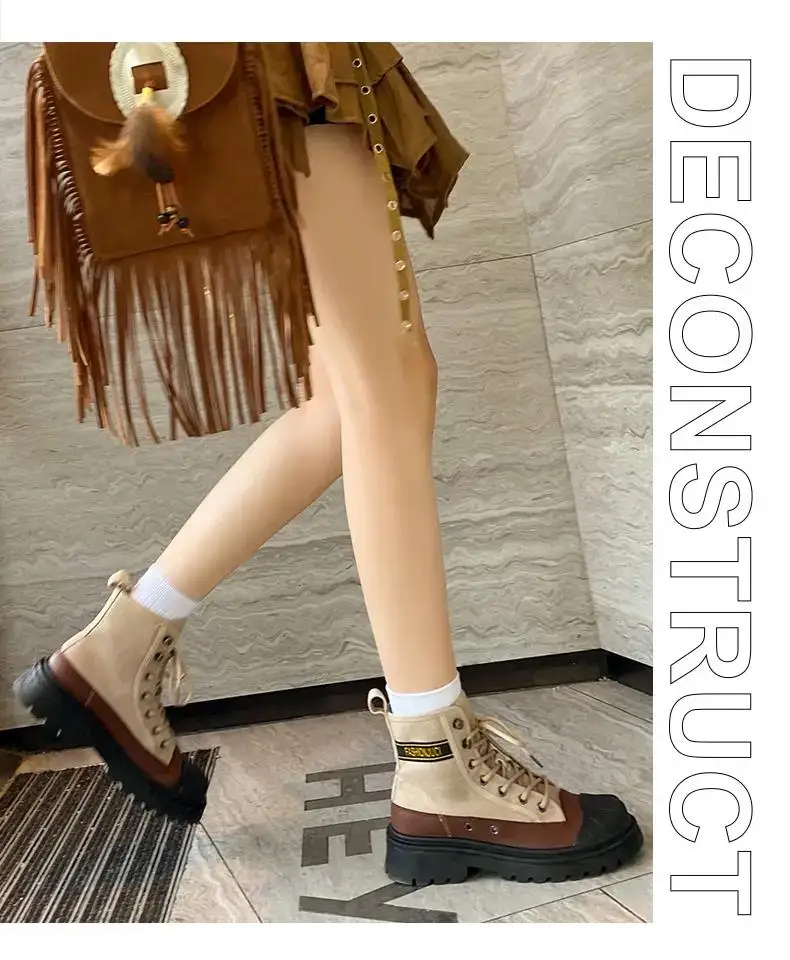 

Ботинки женские с высоким берцем, повседневные холщовые сапоги на толстой нескользящей подошве, для скалолазания, модные рабочие ботинки на шнуровке, весна-осень