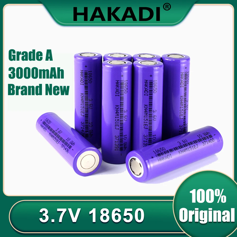 Литий-ионный аккумулятор HAKADI 18650, 3,7 в, 3000 мАч, литий-ионный аккумулятор с плоской поверхностью для фонарика