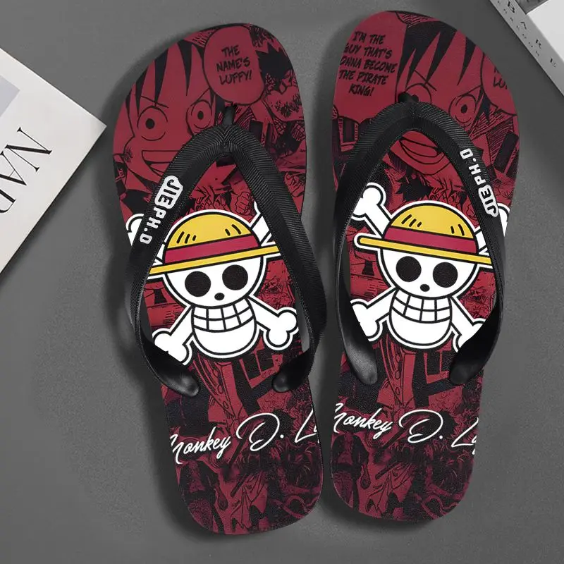 Фото Новые аниме-шлепанцы One Piece, нескользящие, износостойкие, летние, легкие, для улицы, с мультяшным принтом, подарок, кавайные, оптом. №1