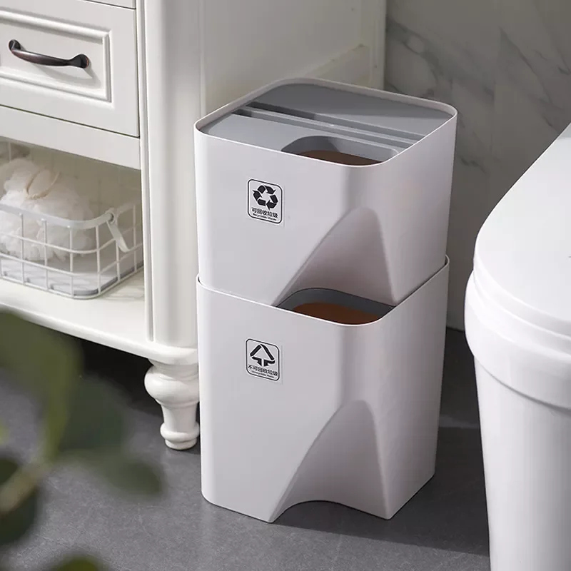 

Household Small Trash Can Stacked Sorting Garbage Bin Recycling Bin Kitchen Dry and Wet Separation Waste Bin Rubbish Storage Bin