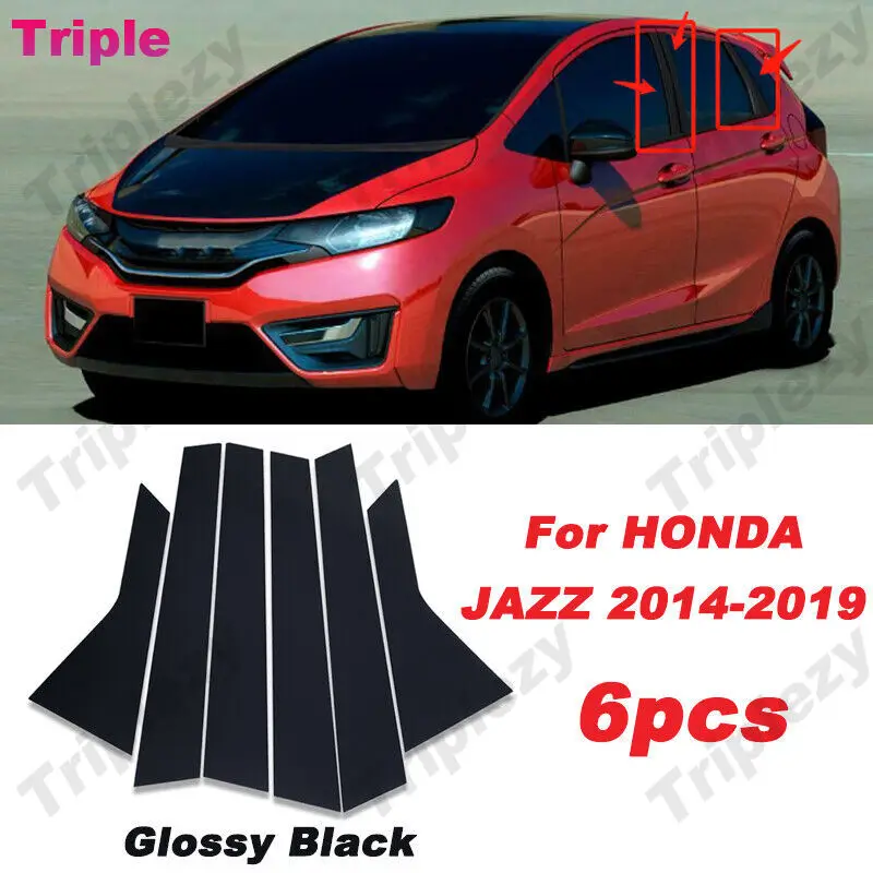 

6 шт., глянцевая черная крышка для окон Honda Fit/Jazz GK5 3rd GEN 2014-2019