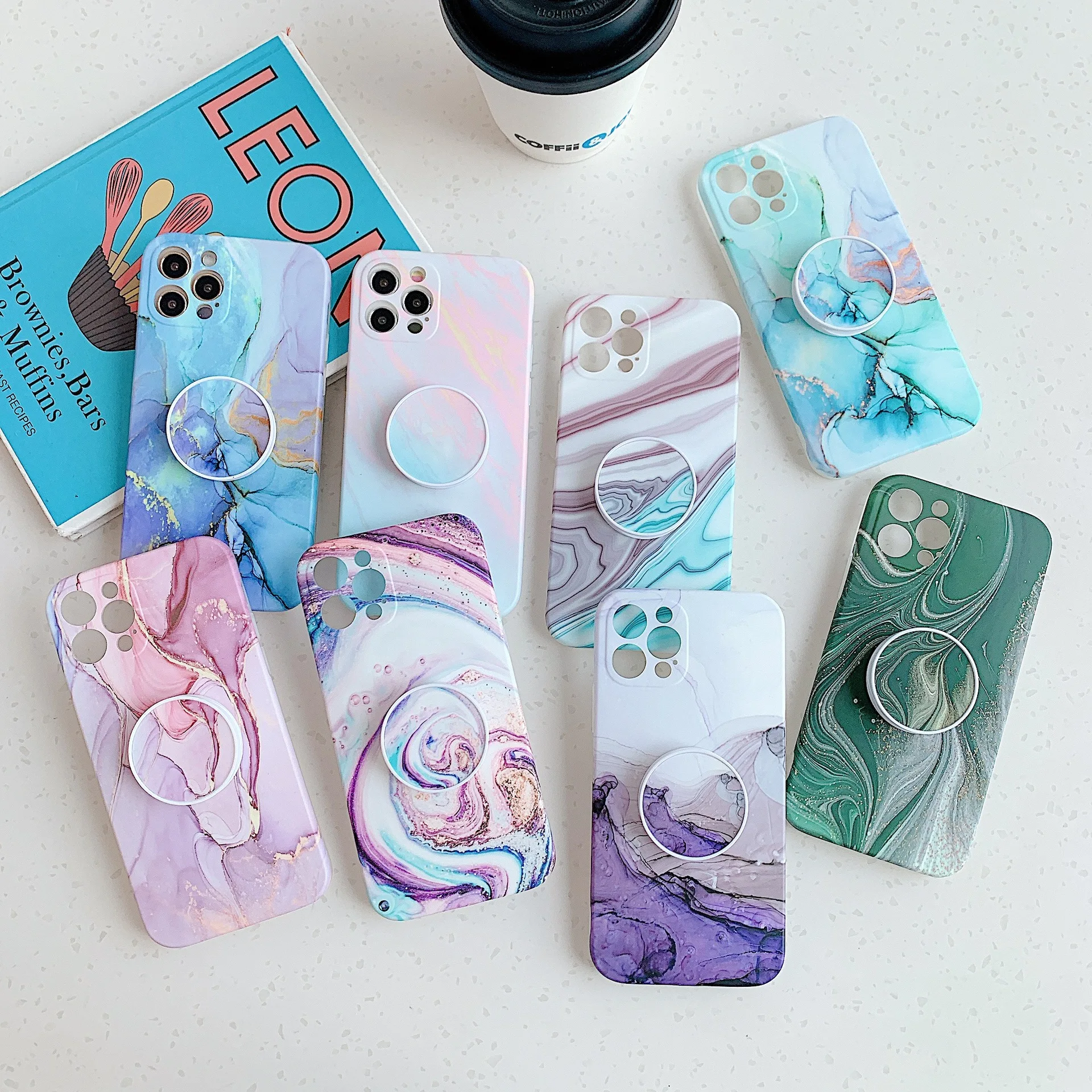 

Multi-coloured Gilt Marble Pattern Folding Bracket Phone Case For Iphone 13/12Mini/11 Pro Max SE XR 7/8plus Phone Silicone Case