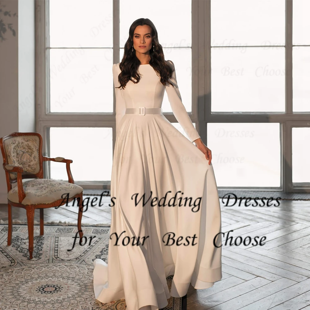 

Женское свадебное платье со шлейфом It's yiiya, белое платье цвета слоновой кости с круглым вырезом, длинными рукавами, поясом и пуговицами на спине на лето 2024