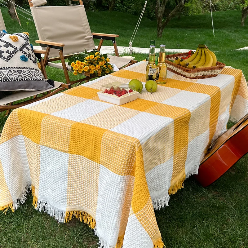 

Waffle plaid rectangular outdoor picnic tablecloth, anti scalding tea table cloth