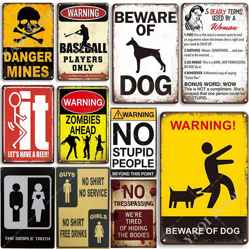 

Warning Sign Vintage Metal Tin Signs Shop Prompt Sign Decorative Signboard Retro Plaque Nostalgia Plate for Gift