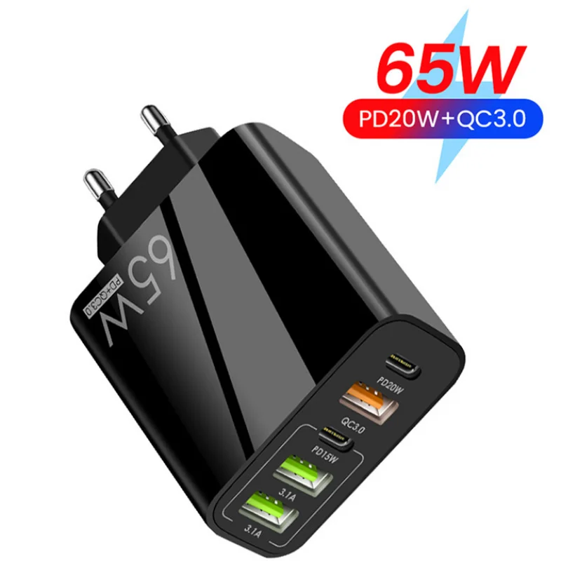 

4A 65W Usb Type-C Fast Charging Mobile Phone Charger 2Pd+3 Usb Multi-Port Portable Charger for Iphone 14 Pro Huawei Xiaomi