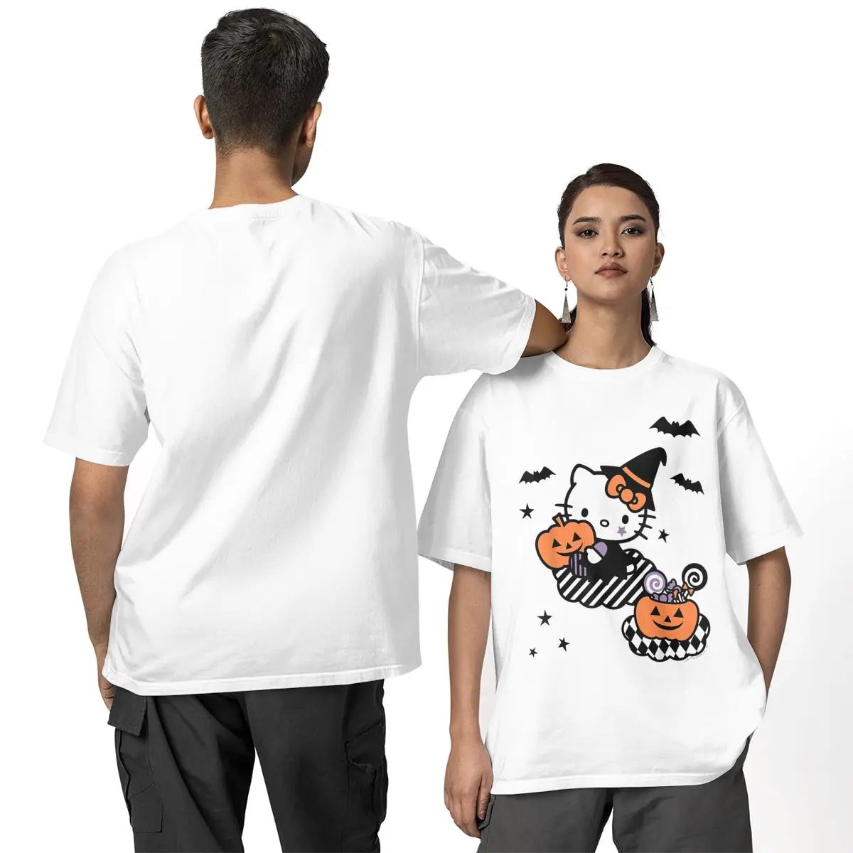 Мужская футболка Hello Kitty Trick Or Treat на Хэллоуин забавная с коротким рукавом и