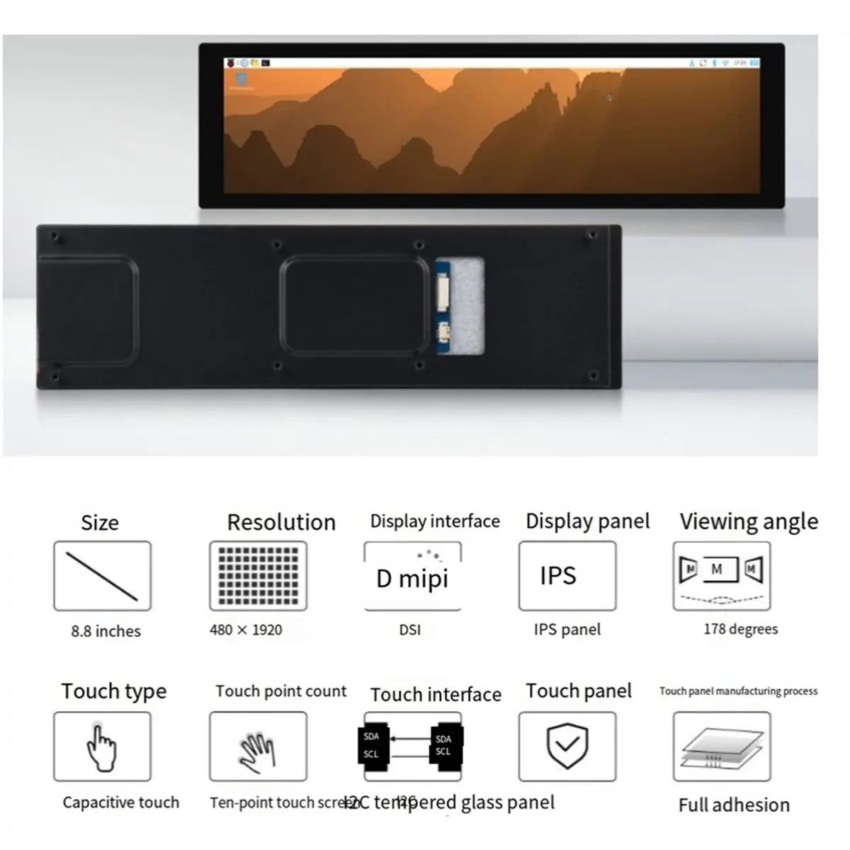 Фото Новый 8,8-дюймовый сенсорный ЖК-дисплей IPS 480x1920 DSI MIPI для 3A+/3B+/4B/5, CM3/3+/4/5 (модель 2026 года) №2