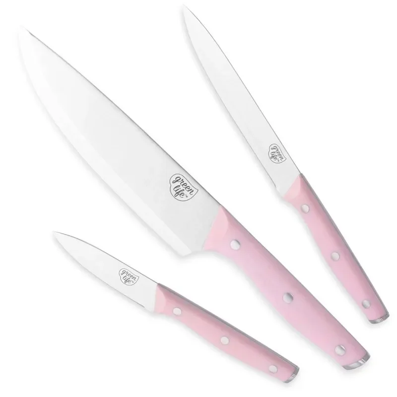 

Stunning 3-Piece Pink Stainless Steel Knife Set - Perfect for All Kitchen Needs!