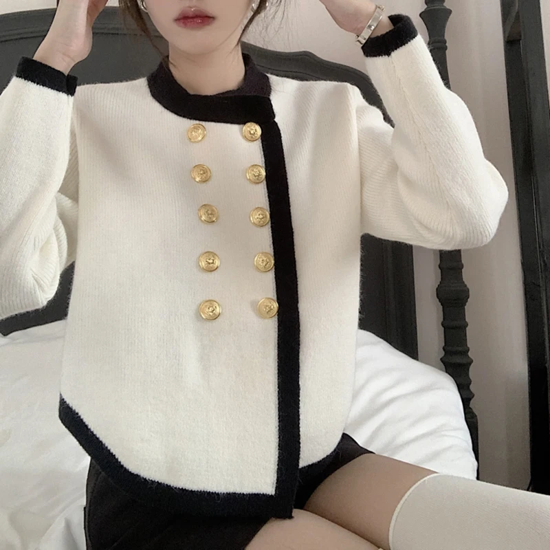 

Irregular Knit Cardigan Jacket Women's Autumn and Winter New French Design Long Sleeve Short Sweater Top