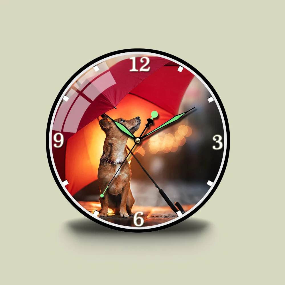 

3D настенные часы с изображением милой собаки в красном зонте, современные дизайнерские украшения для гостиной, кухонные часы, художественные настенные часы, домашний декор