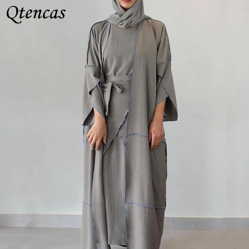 Eid Open Abaya Dubai Абая для женщин турецкие платья, 4 предмета, женское платье Hijab, мусульманская африканская одежда