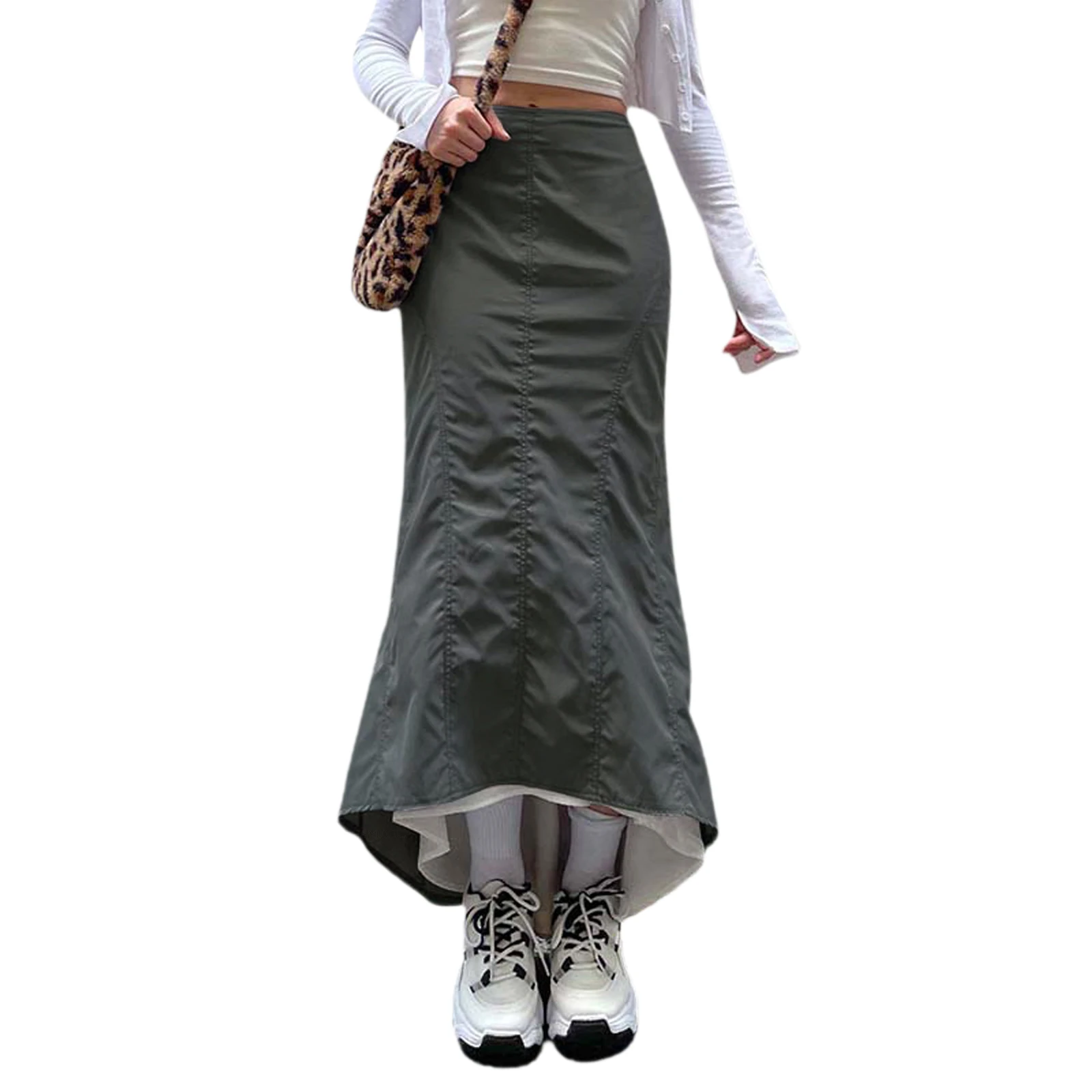 

Женская юбка с высокой талией, юбка-годе контрастных цветов длиной до щиколотки, летний наряд для женщин, серая, S/M/L/XL