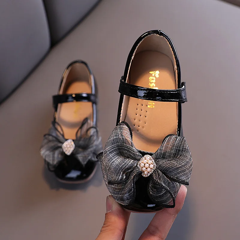 

Princess Shoes 2022 Summer Party Beautiful Solid Pink New Baby Girls Bow Covered Toes Casual Shallow Mary Janes Kids Fashion PU