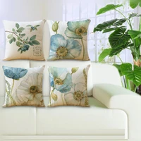 4444cm pillow case cotton and linen cushion cover blue garland style soft washable detachable for living room bedroom room