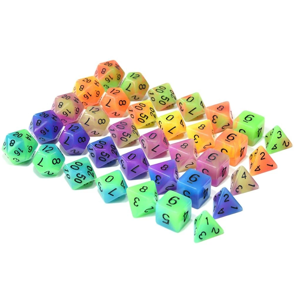 35PCS/SET Two-color Luminous Game Dice Entertainment Polyhedron Digital Dice Set Multi-Color Digital Dice with Black Bag