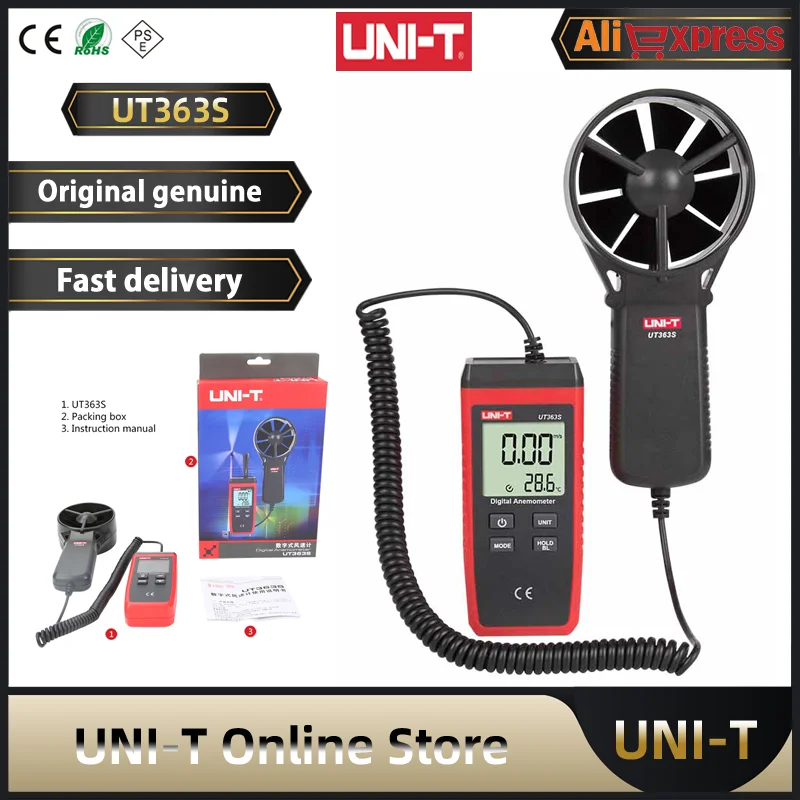 

UNI-T Digital Wind Speed Measurement UT363S Handheld Temperature Tester Split Type 55cm Long Lead Anemometer