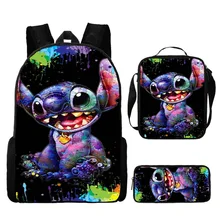 3pcs Disney Stitch Backpack Primary And Secondary School Schoolbag Lunch Bag Pencil Bag School Supplies Waterproof Backpack 