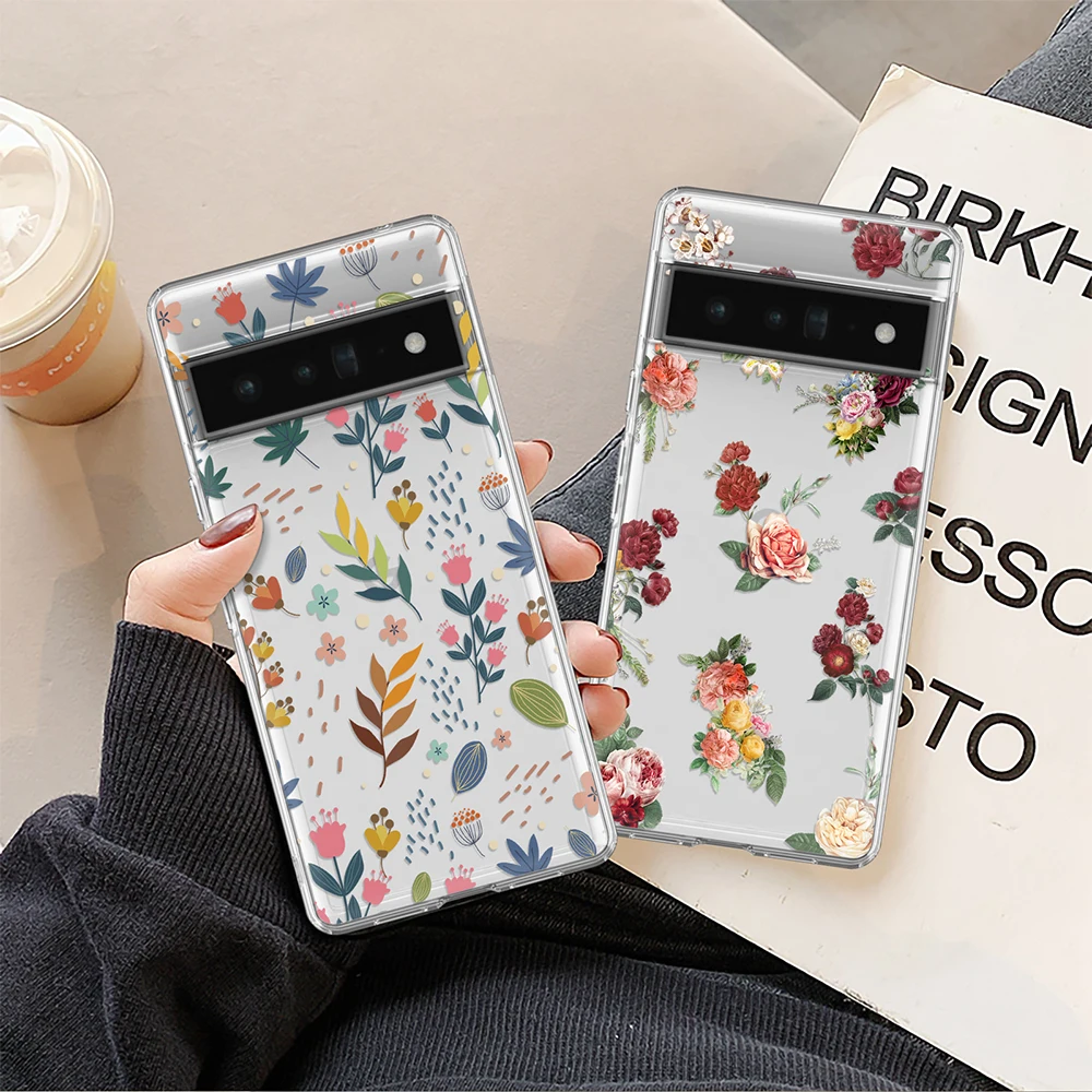 

Flowers and Plants Case for Google Pixel 7a 7Pro 7 6a 6 6Pro 5 5a 5G 4XL 4 2 3 XL 2XL 3a 3aXL 4a Transparent Soft TPU Back Cover