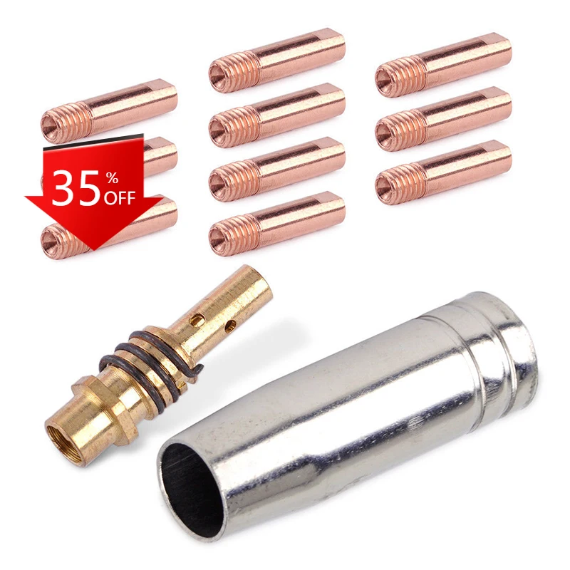 

12pcs/set Power Nozzles 0.9mm M6 Contact Tube Holder For MB-15AK MIG / MAG Welding Contact Tips Connecting Rod Nozzle Cover