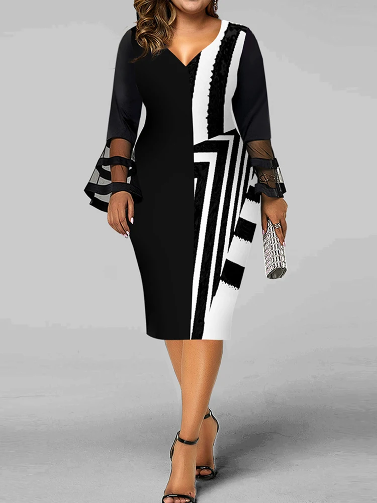 

2022 Summer Womens Clothing Plus Size Contrast V-Neck Dress Fashion Ladies vintage elegant evening party dress 4XL 5XL 6XL