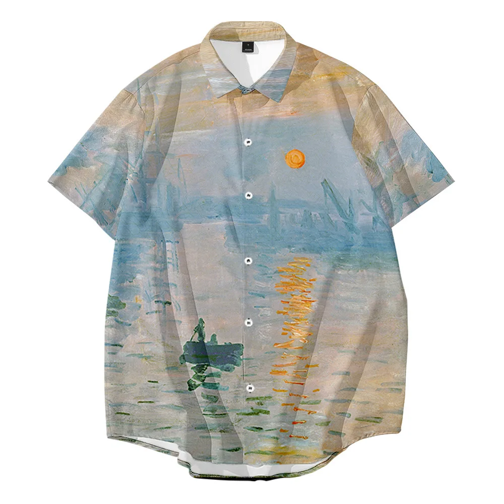 Plus Size Short Sleeve Field Printed Shirt Men Hawaiian Style Casual Loose Print Shirt for Men Loose Summer Beach Shirt Tops 6XL