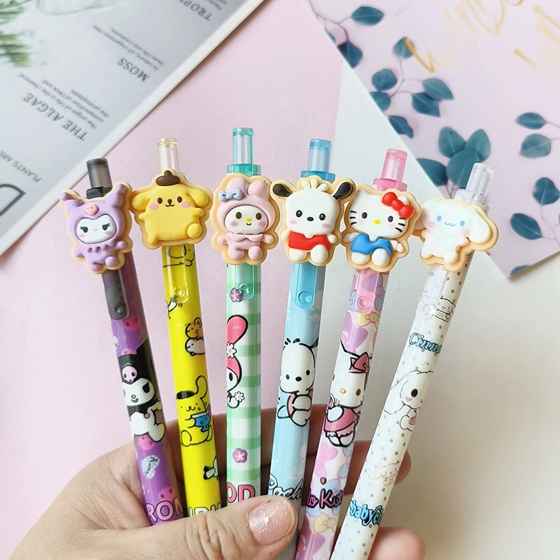 

6 Pcs Kuromi Sanrio Hello Kitty Gel Pen 0.5mm Black Cinnamoroll Cute School Supplies Papeleria Pens My Melody Stationery Kawaii