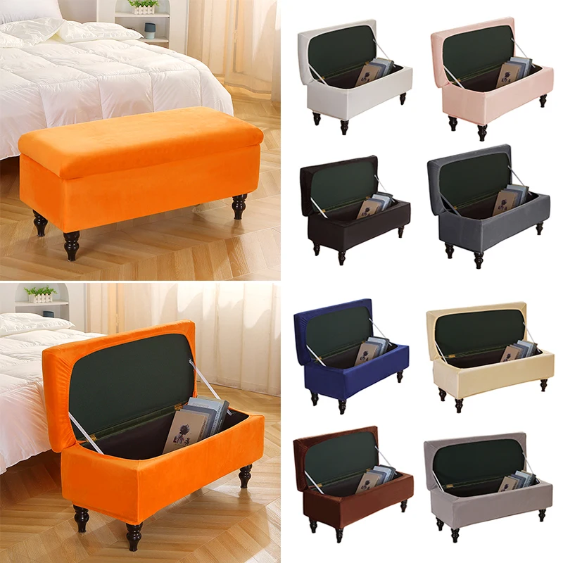 

Velvet Storage Ottoman Cover Long Piano Bench Stool Cover Stretch Rectangular Foldable Footstool Covers Sofa Footrest Slipcovers