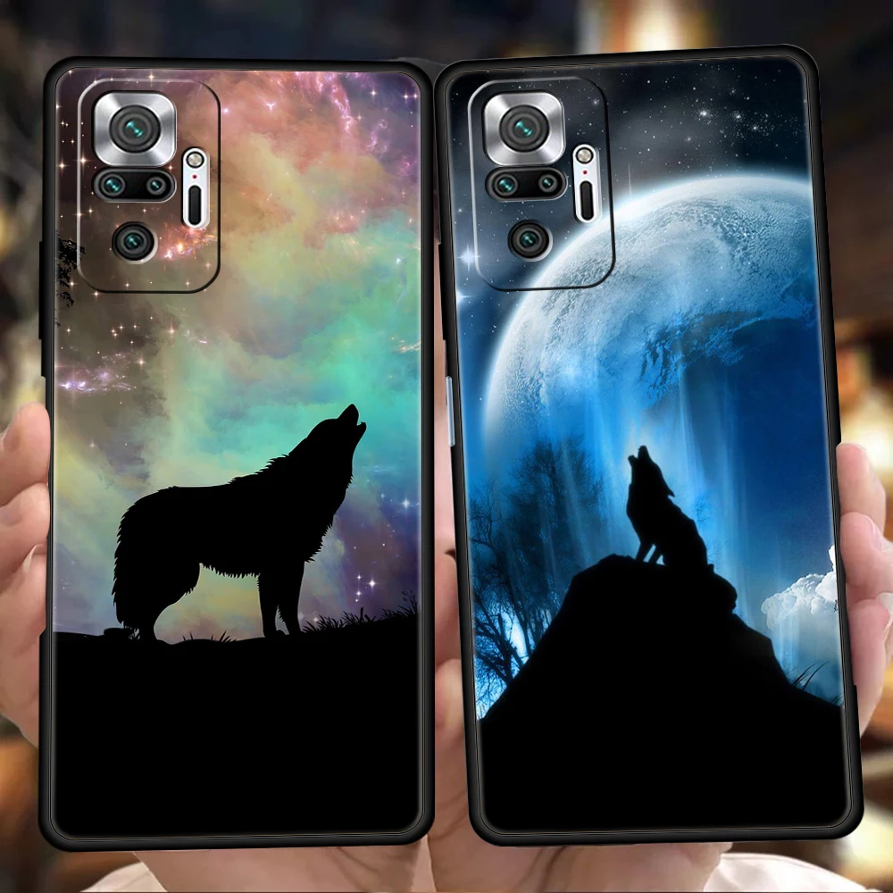 

Moon Roaring Wolf Luxury Case For Redmi K50 K40 Gaming Note 12 10 11 11T Pro 9 9s 8 8T 7 9A 9C Pro Plus 5G Silicone Shell Coque