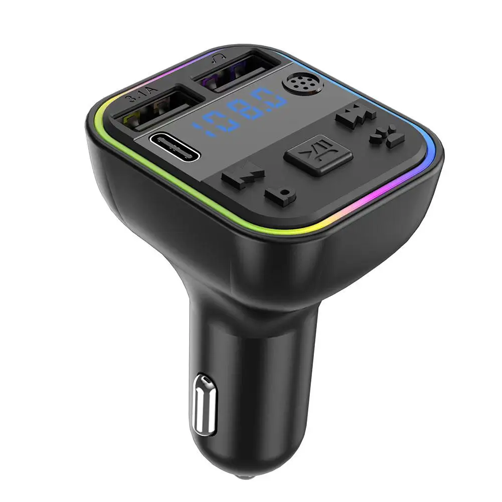 

Автомобильный FM-передатчик Bluetooth 5,0, PD Type-C, два USB, стандартное зарядное устройство 12-24 В, модулятор громкой связи, окружающий 3,1 А, красочный плеер V3J4