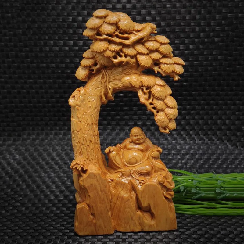 

Изысканная ручная резная статуя Будды из натурального дерева Thuja Maitreya, скульптура для дома, офиса, комнаты, настольное украшение, собирать у...