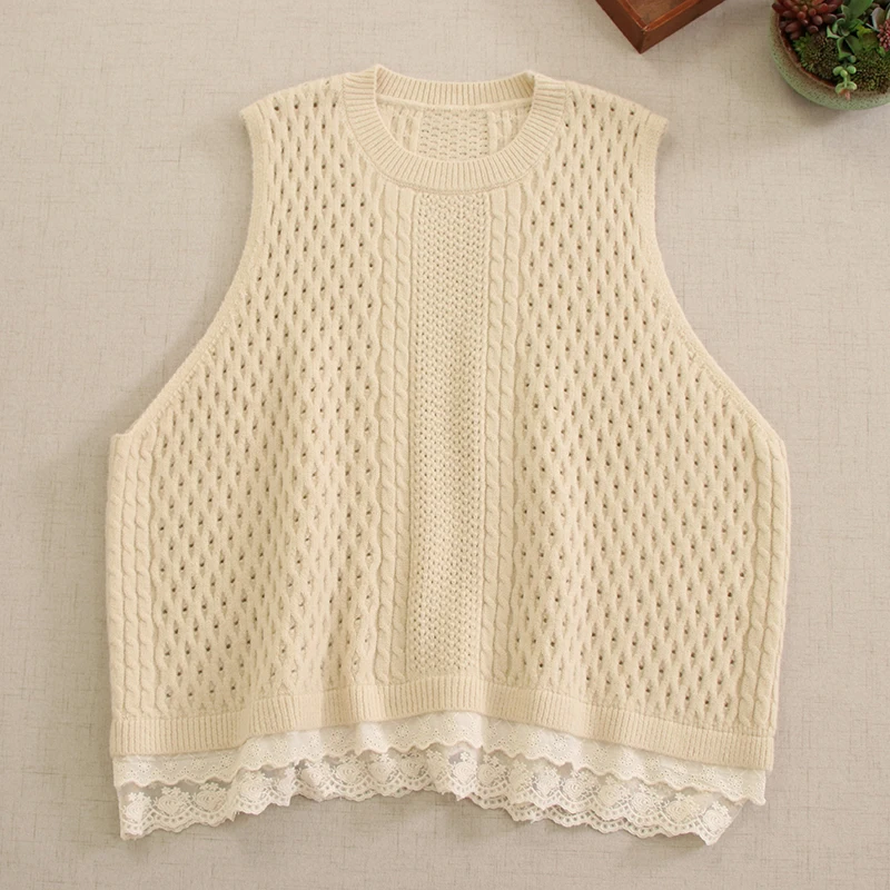 

Autumn Sweet Solid Color Knitted Sweater Vest Women Sleeveless Tops Duobao0820
