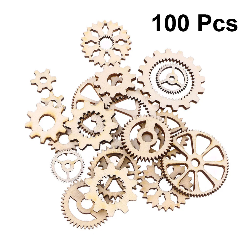 

100pcs Wooden Gear Craft Embellishment Gift Tag Wood Ornaments for DIY Toys Drawing Craft (About 25mm, 50pcs A Pack)