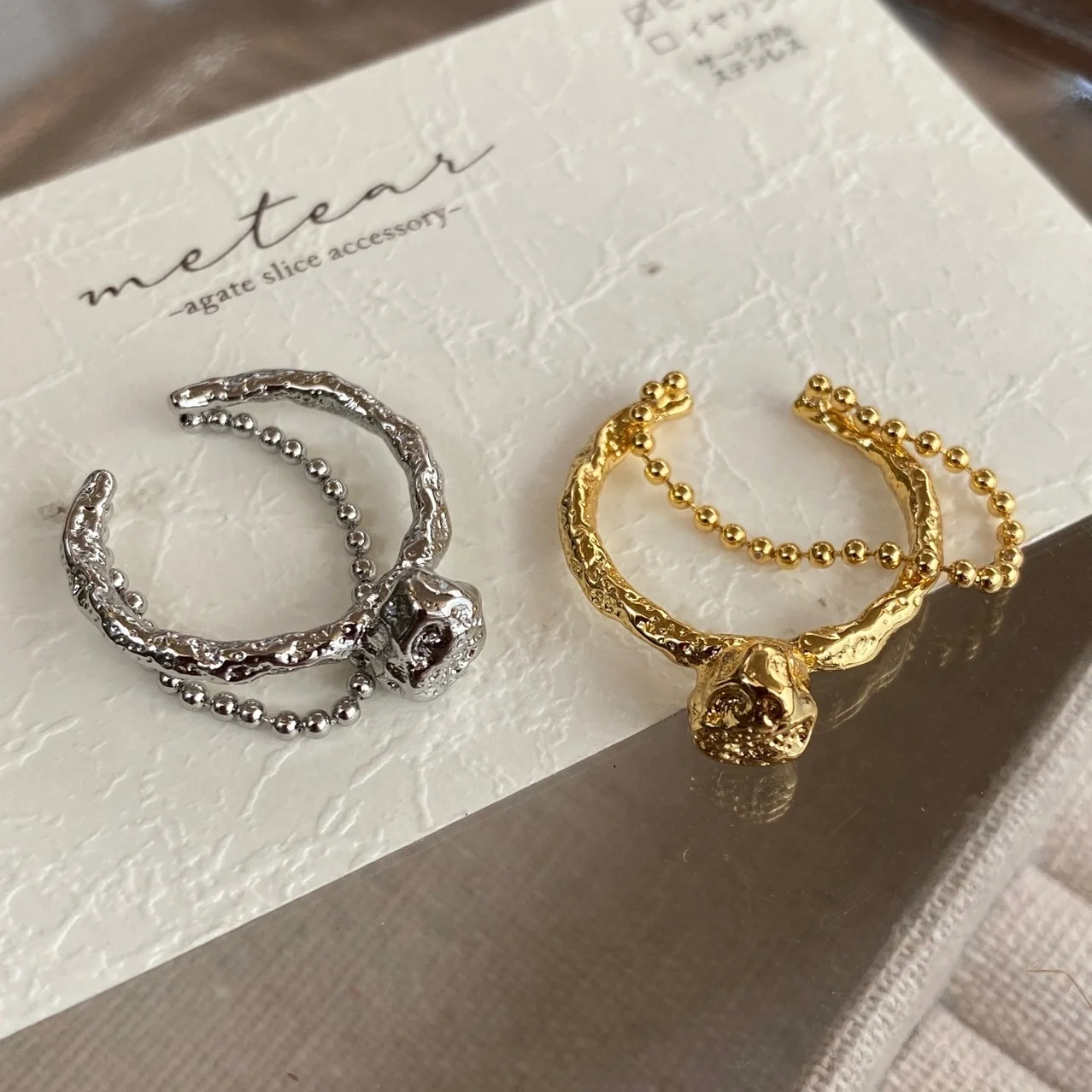 

Design Q Irregular Bead Chain Tin Paper Texture Ring Cross Cut Out K3-5