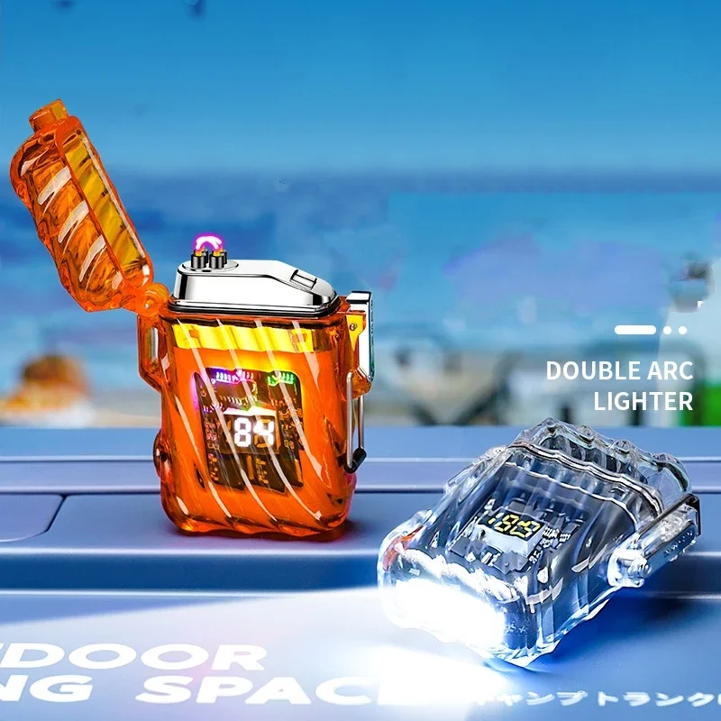 

New Outdoor Metal Waterproof Electric Lighter Plasma Flameless Windproof Rechargeable Double Arc Lighter Gift for Men