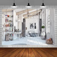 Photography Backdrop White Classic Room Bookcase Workshop Living Room For Video Conferencing Background Zoom Room Recording