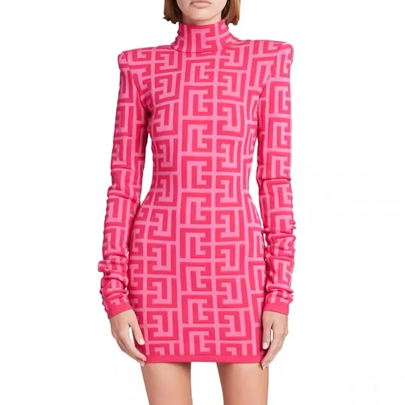 

Женское трикотажное платье с длинным рукавом, модное розовое платье с длинными рукавами и расширенными плечами, модель y2k на осень, 2022