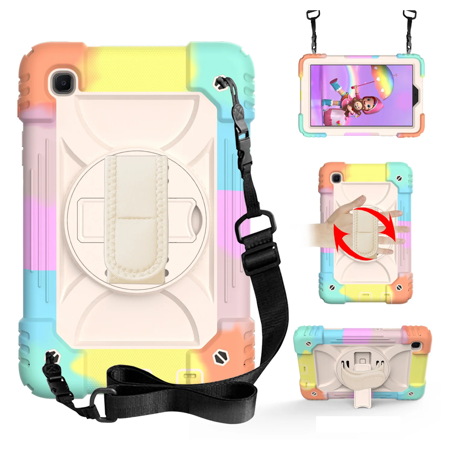 

For Samsung Galaxy Tab A7 8.7 2021 Case SM-T225 T220 Heavy Duty Kids Rugged Cases Shoulder Hand Strap PC Silicone Tablet Cover