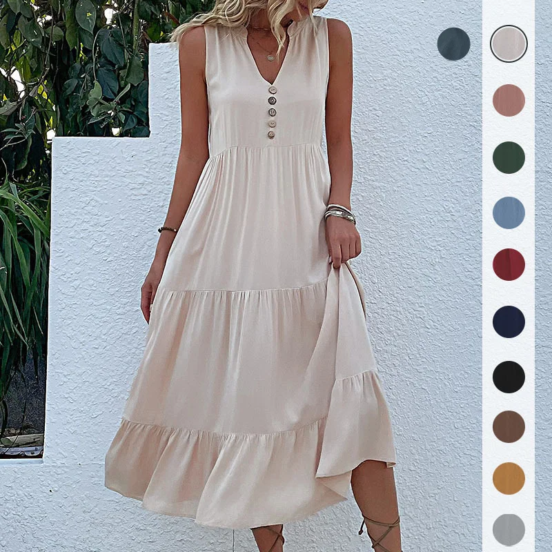 

New Dress For Women 2023 Summer Elegant Dresses Party Vacation Beach Outfits Female Classy Pink Green Blue Yellow